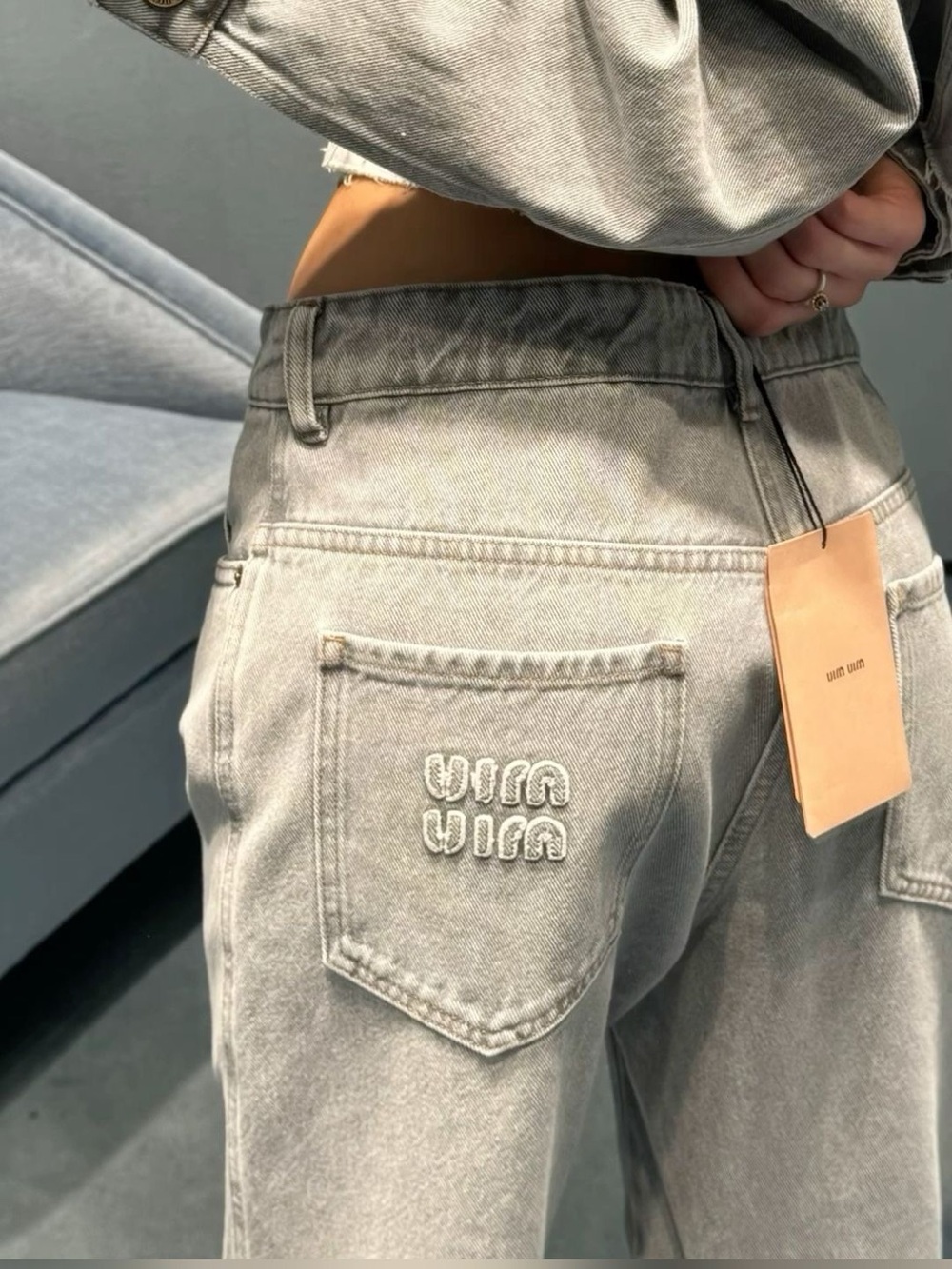 Miu Miu Light Gray Straight Leg Jeans